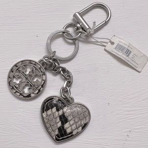 Tory Burch Heart Logo Snakeskin Key Fob Keychain NWT